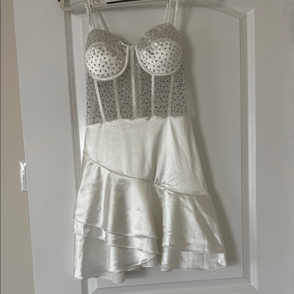 White rhinestone Satin dress
